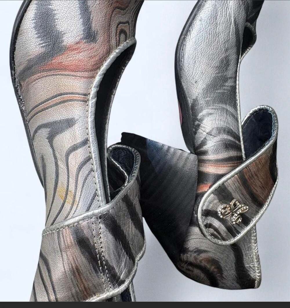 Martina & Co Metallic Marbled Mary Jane Chunky Heels Size 38 - Picture 2 of 5